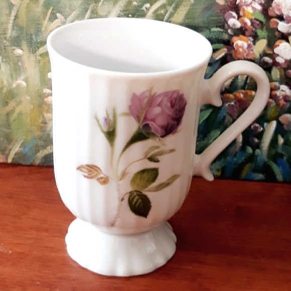 Vintage Lavender Rose Porcelain Pedastal Mugs - Picture 2 of 7